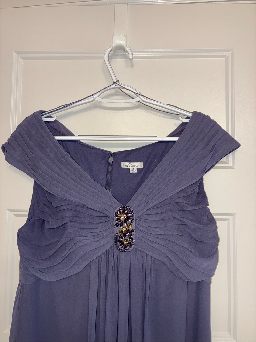 Liliana Dusty Lavender Beaded Ruched Empire Maxi Evening Dress Size 14 - Picture 3 of 14